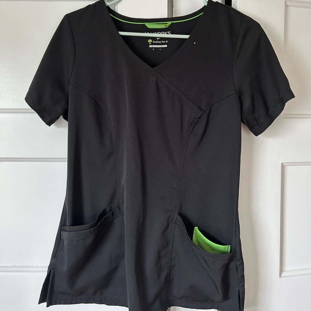 Healing hands black scrub top